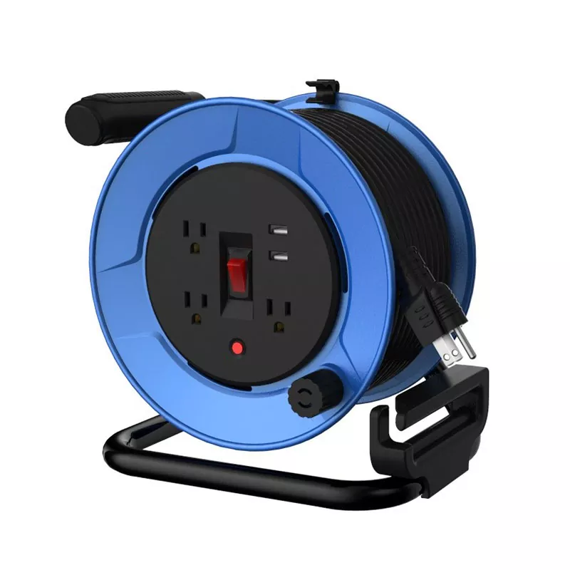 3 outlet plastik USB2.4A Reel Cord 50ft dengan perlindungan kelebihan beban 3 outlet plastik USB2.4A Reel Cord 50ft dengan perlindungan kelebihan beban