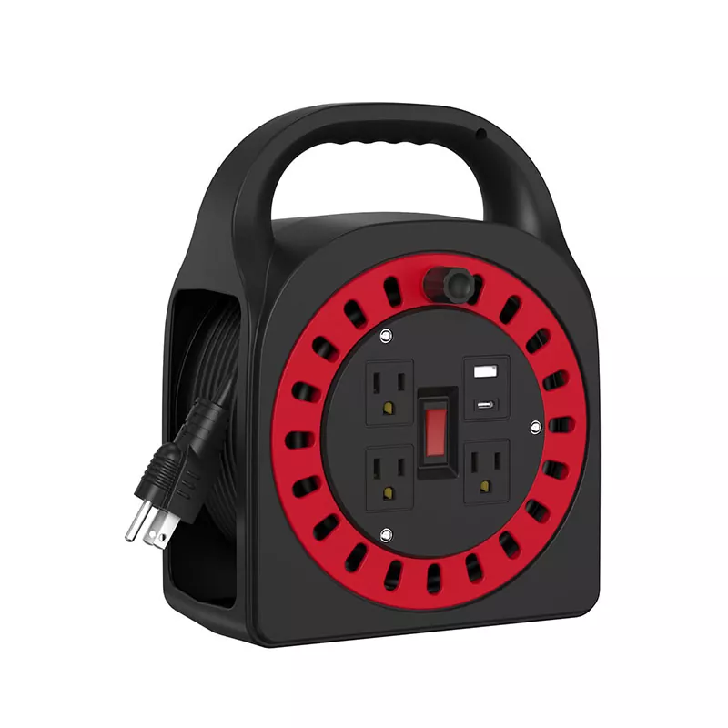 3 outlet gulungan kabel plastik USB 50ft 3 outlet gulungan kabel plastik USB 50ft