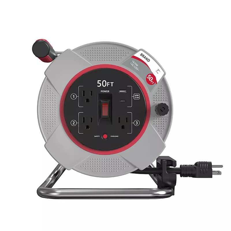 3 Outlet USB2.4A Plastik Cord Reel 50ft dengan Perlindungan Kelebihan 3 Outlet USB2.4A Plastik Cord Reel 50ft dengan Perlindungan Kelebihan