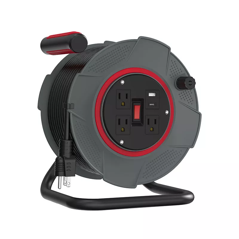 3outlets USB Plastik Cord Reel 80ft