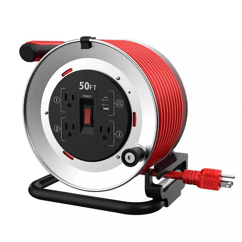 3 outlet USB4A Metal Cord Reel 50ft 3 outlet USB4A Metal Cord Reel 50ft